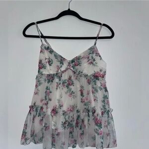 Abercrombie & Fitch - Women's Floral Spaghetti Strap Ruffled Tank Top (White)